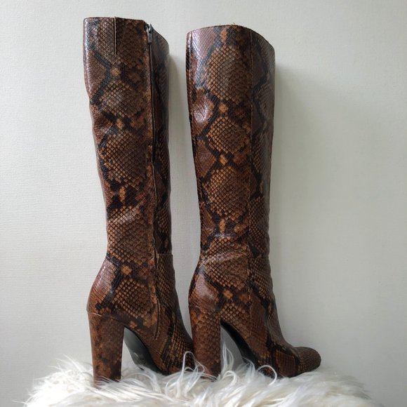Aldo Women's Brown Etassi Snake Effect Leather Heeled Knee High Boots, Size 7.5 - Picture 5 of 8